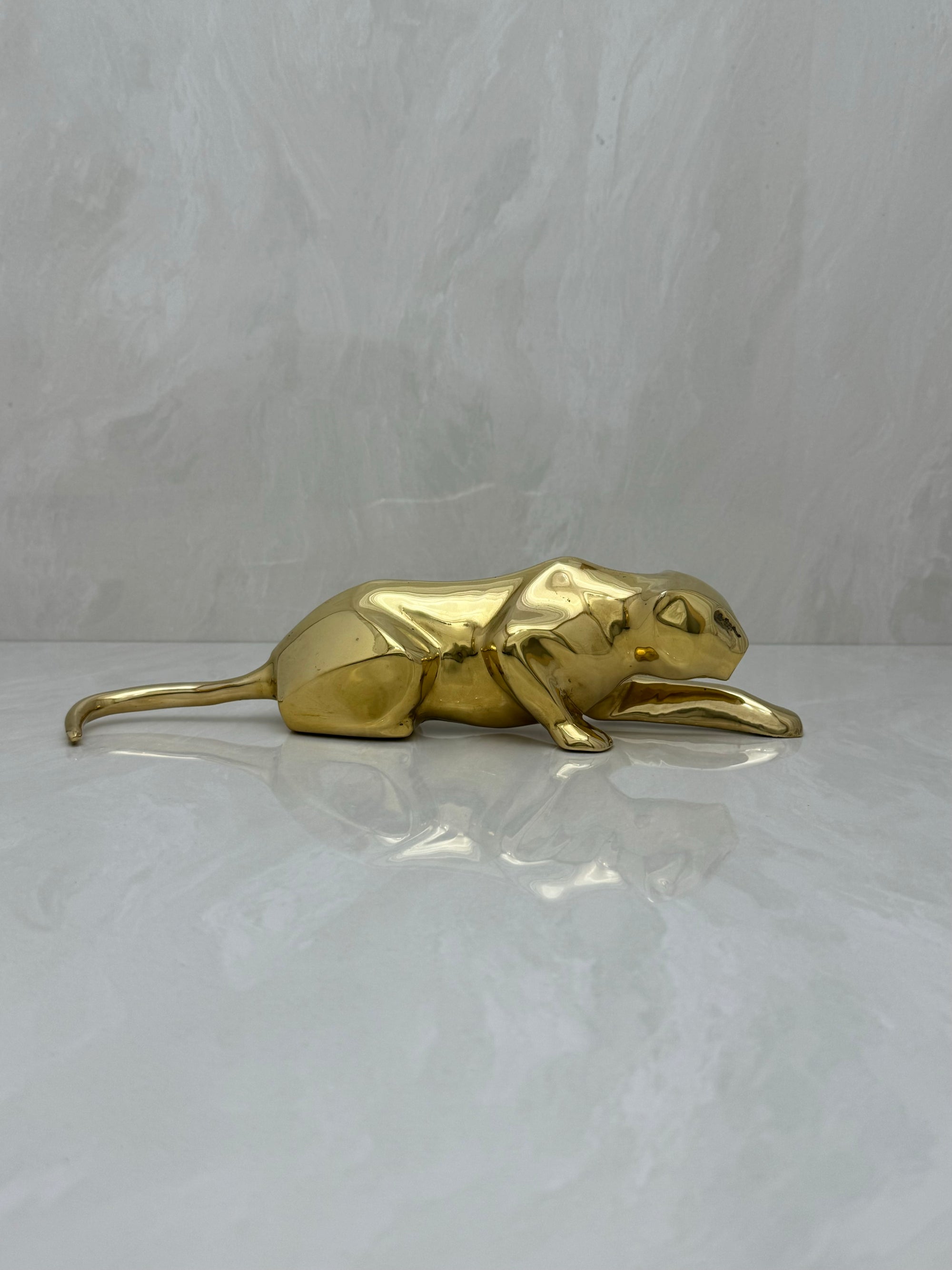 Vintage Brass Crouching Jaguar