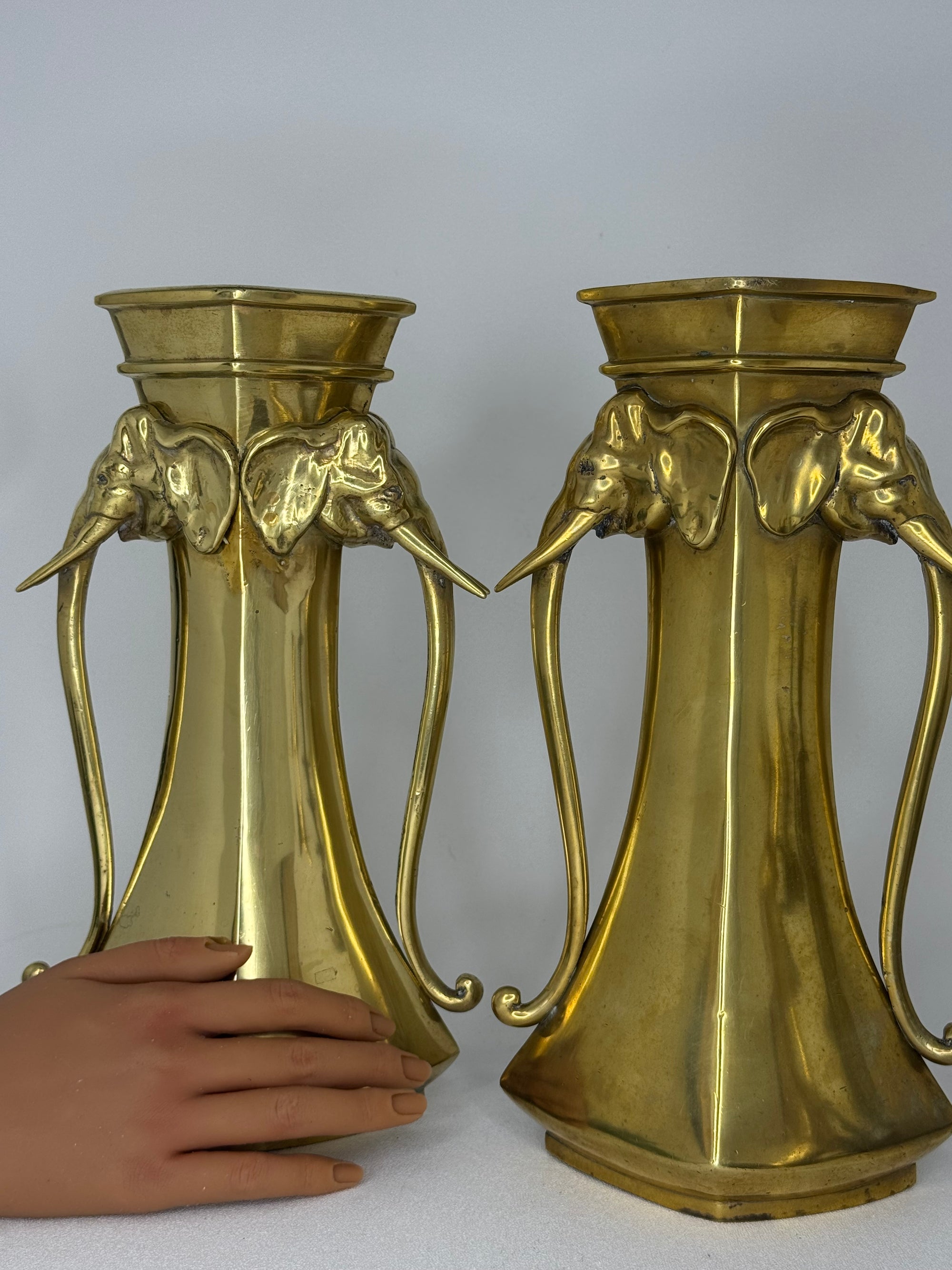 Pair of Heavy Vintage Brass Elephant Vases
