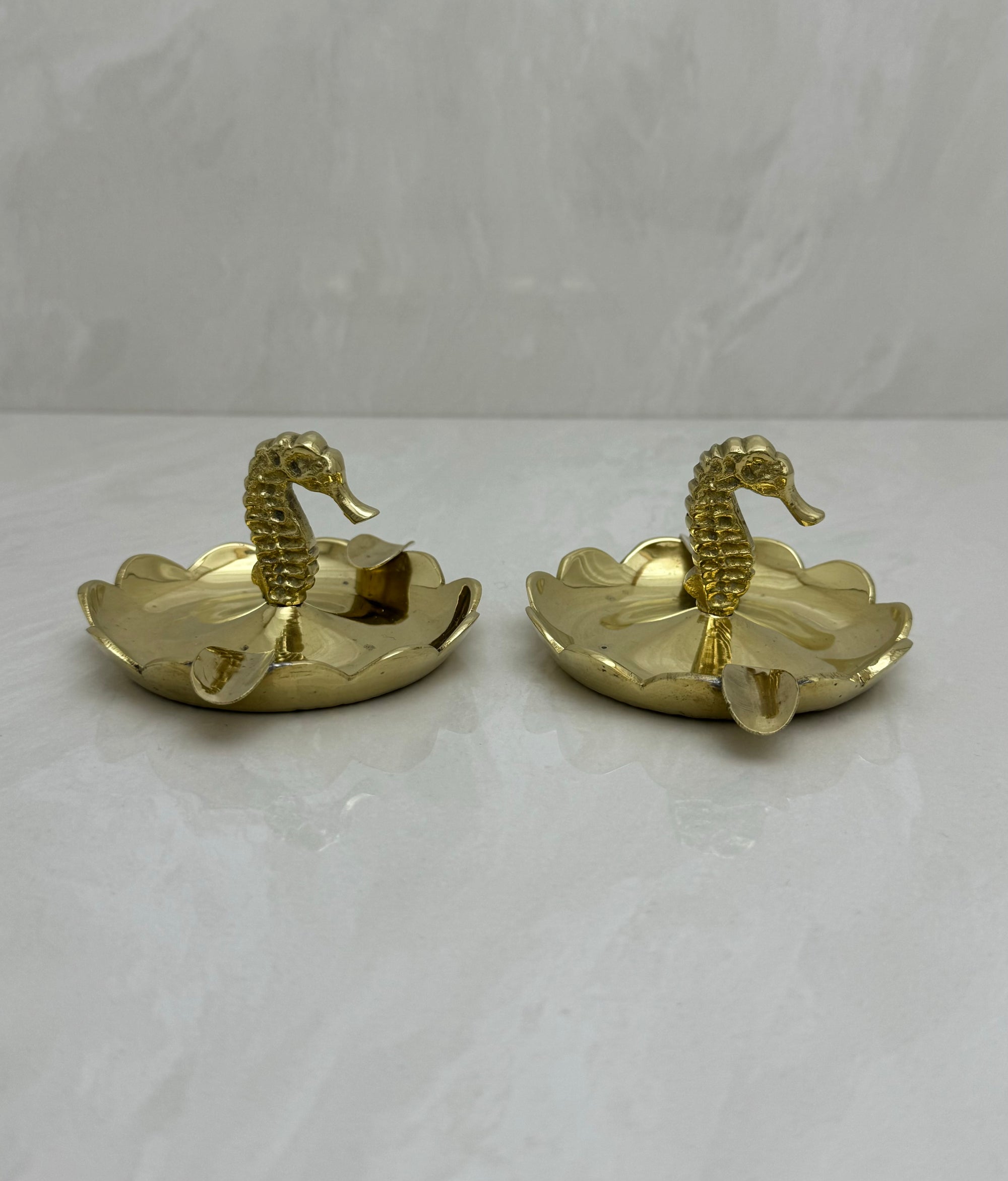 Vintage Small Brass Seahorse Ashtrays-A Pair