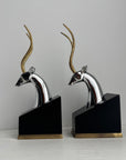 Mid-Century Chrome and Brass Antelope Bookends – Pair