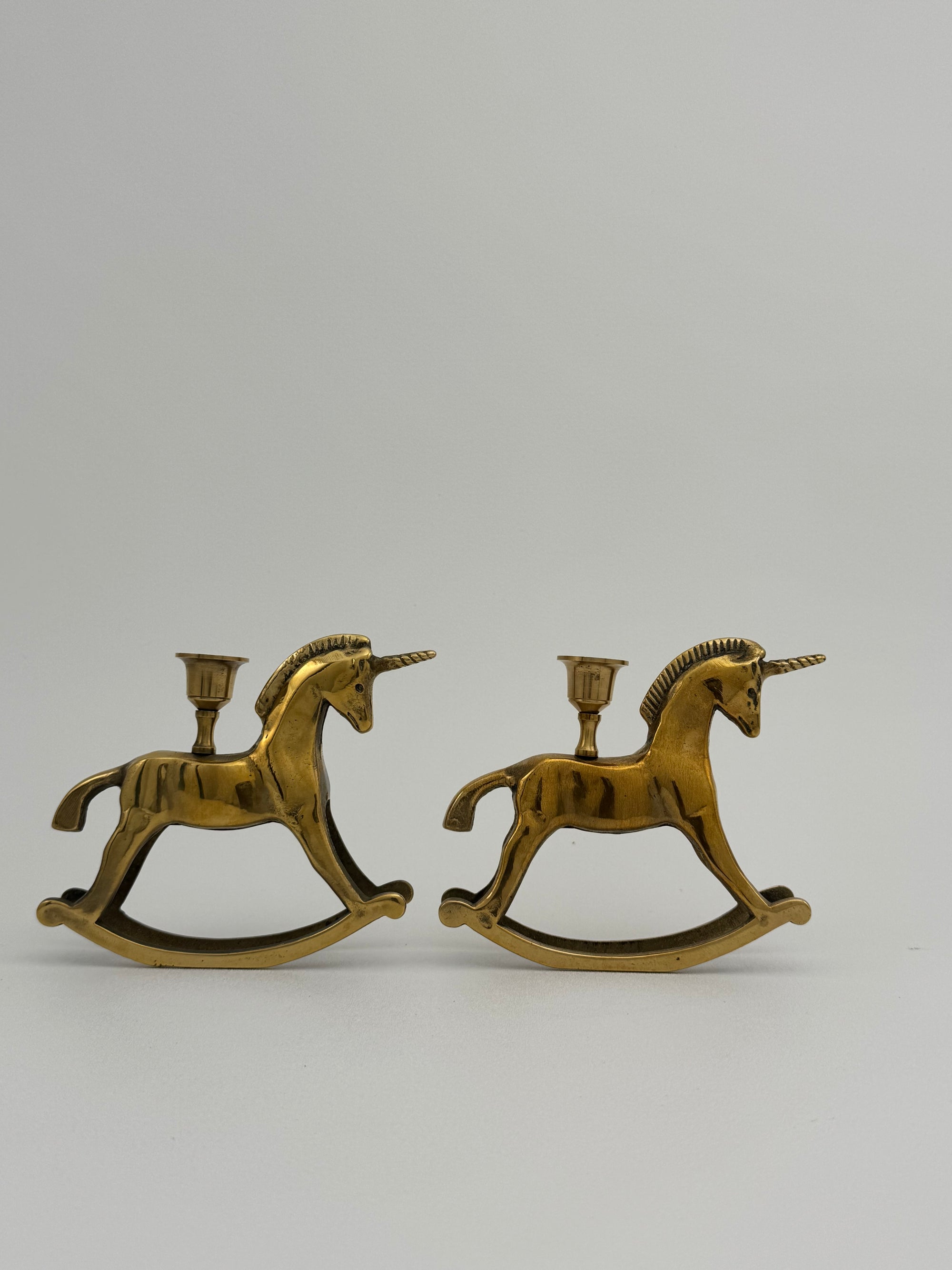 Vintage Brass Unicorn Candleholders-A Pair