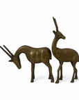 Vintage Mid-Century Brass Antelope Gazelle Figurines – Pair with Long Horns, Safari Wildlife Decor