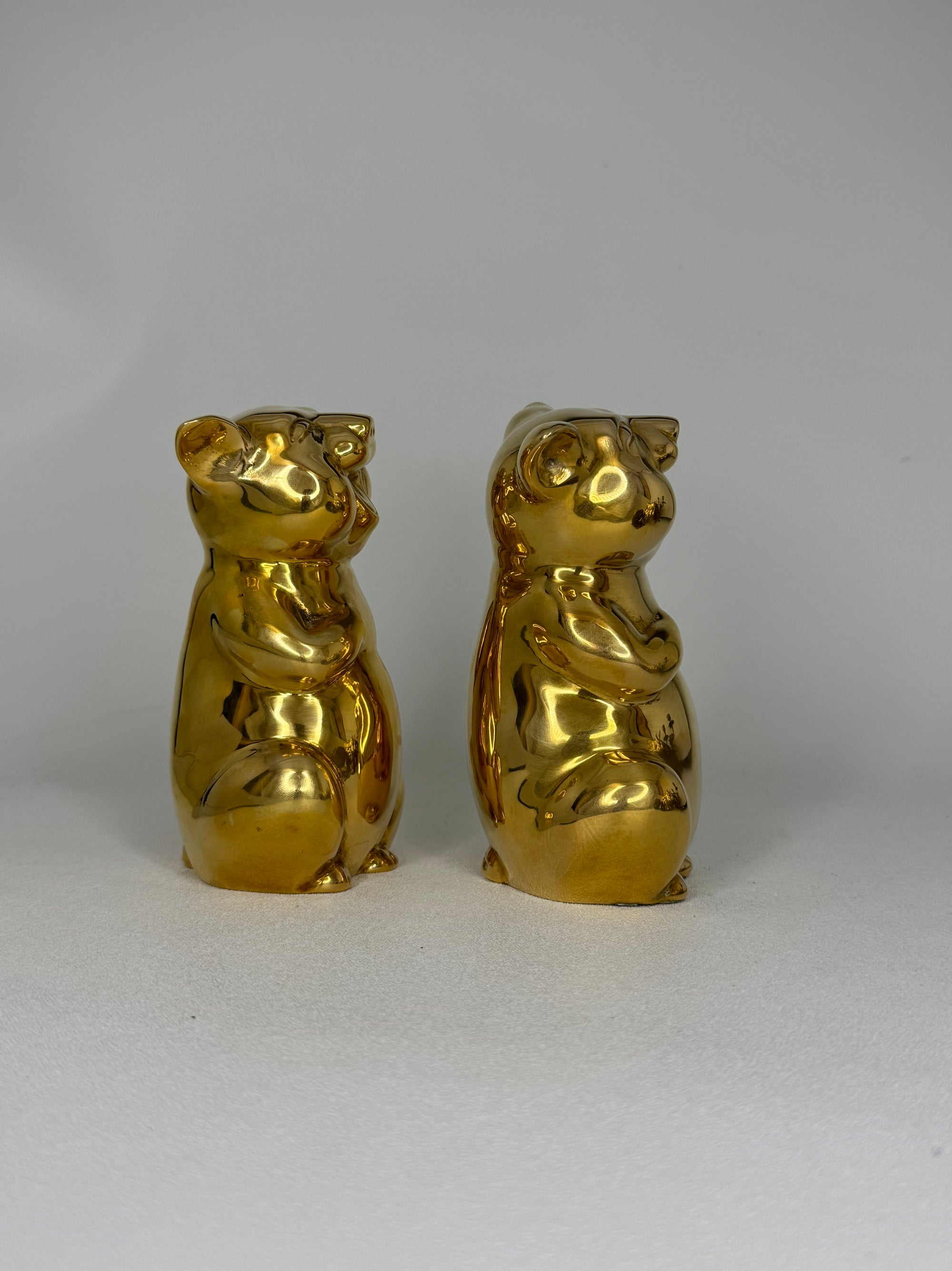 Pair of Vintage Brass Laughing Pig Figurines