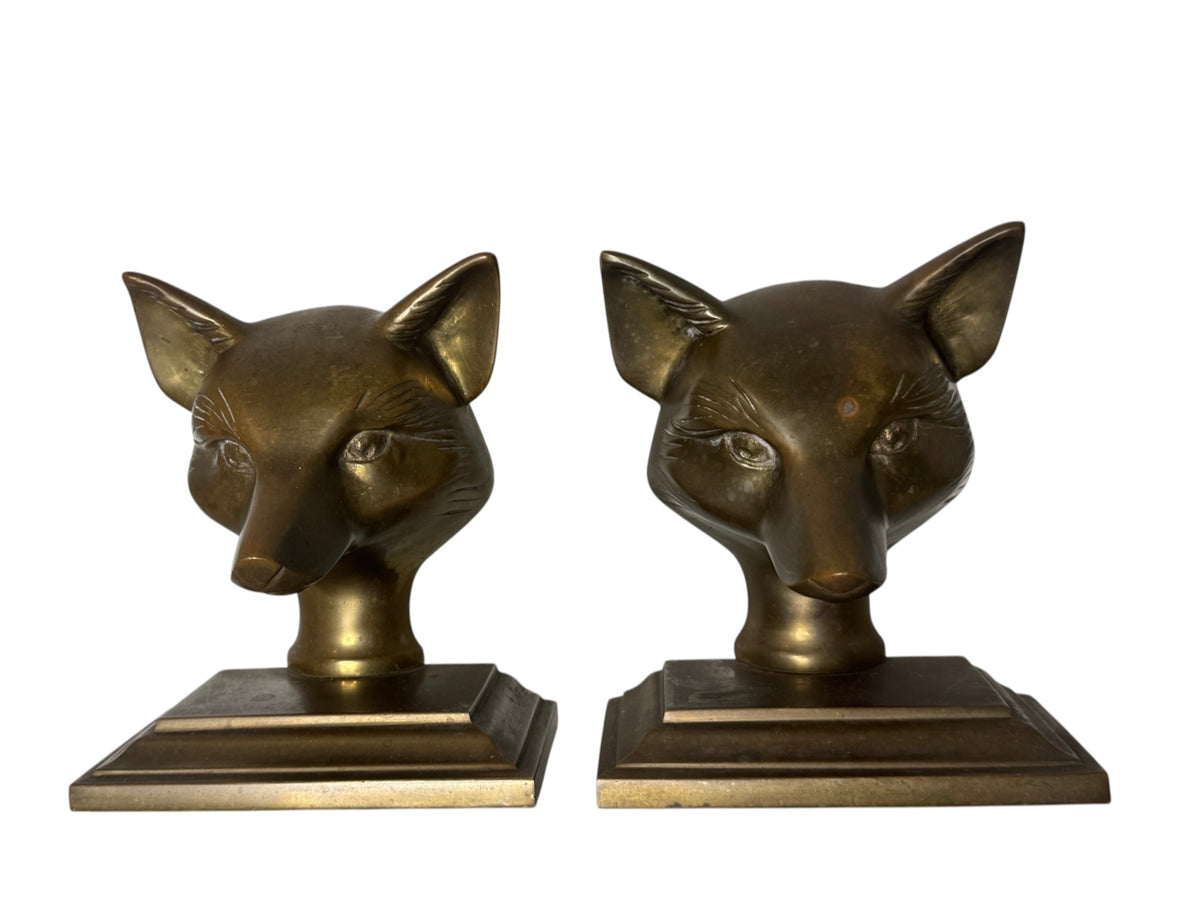 Vintage Brass Fox Head Bookends