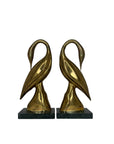 Vintage Brass Crane Pair on Marble Base