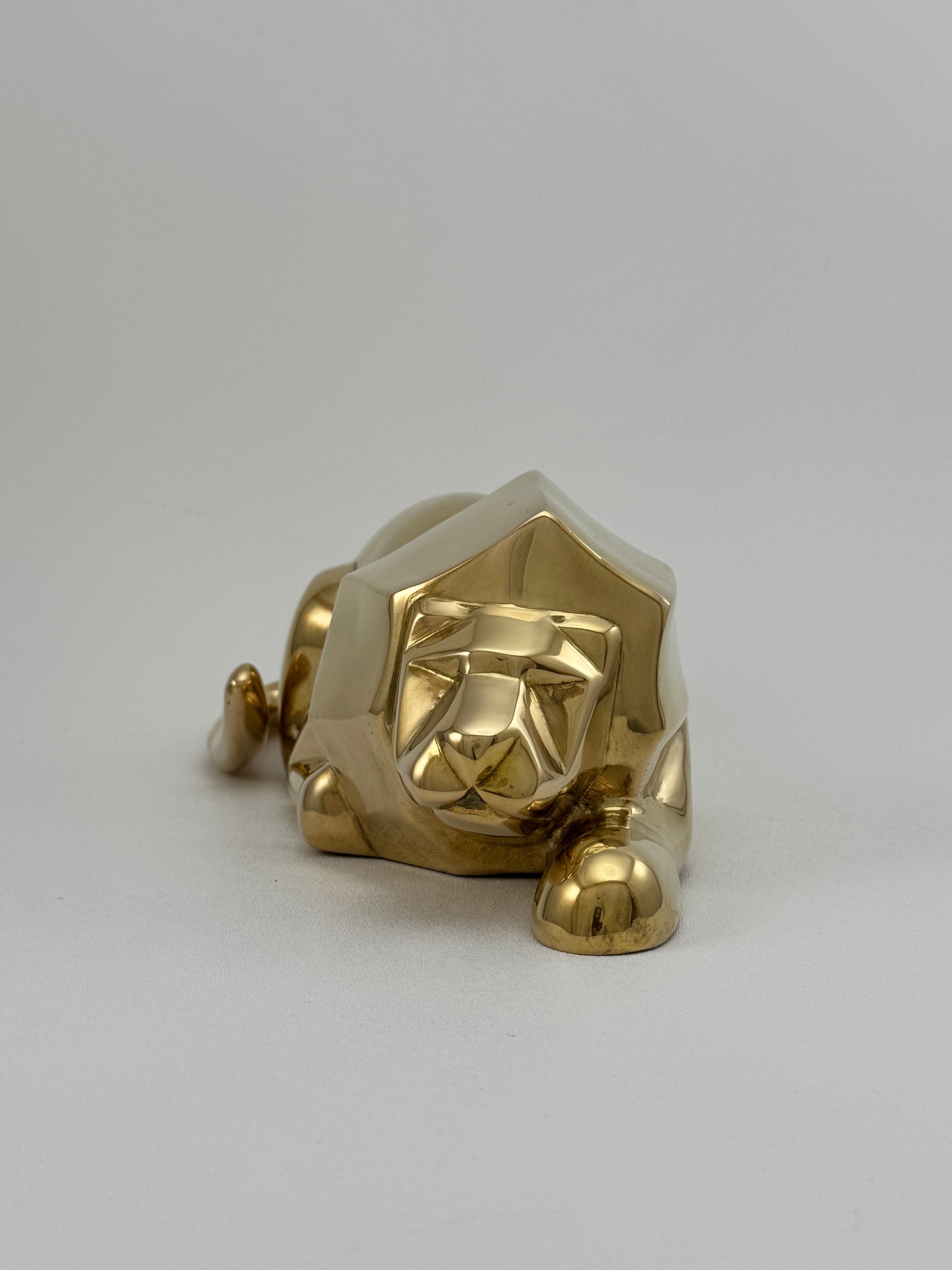 Rare Vintage Brass Lion Sculpture – Cubist Style – Substantial &amp; Luxurious