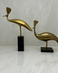 Vintage Brass Peacocks on Marble Bases- A Pair by Rosenthal Netter