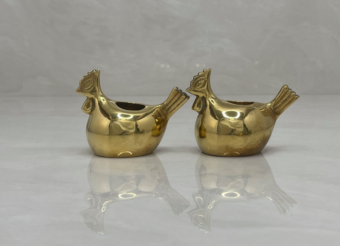 Vintage Brass Rooster Candleholders-A Pair