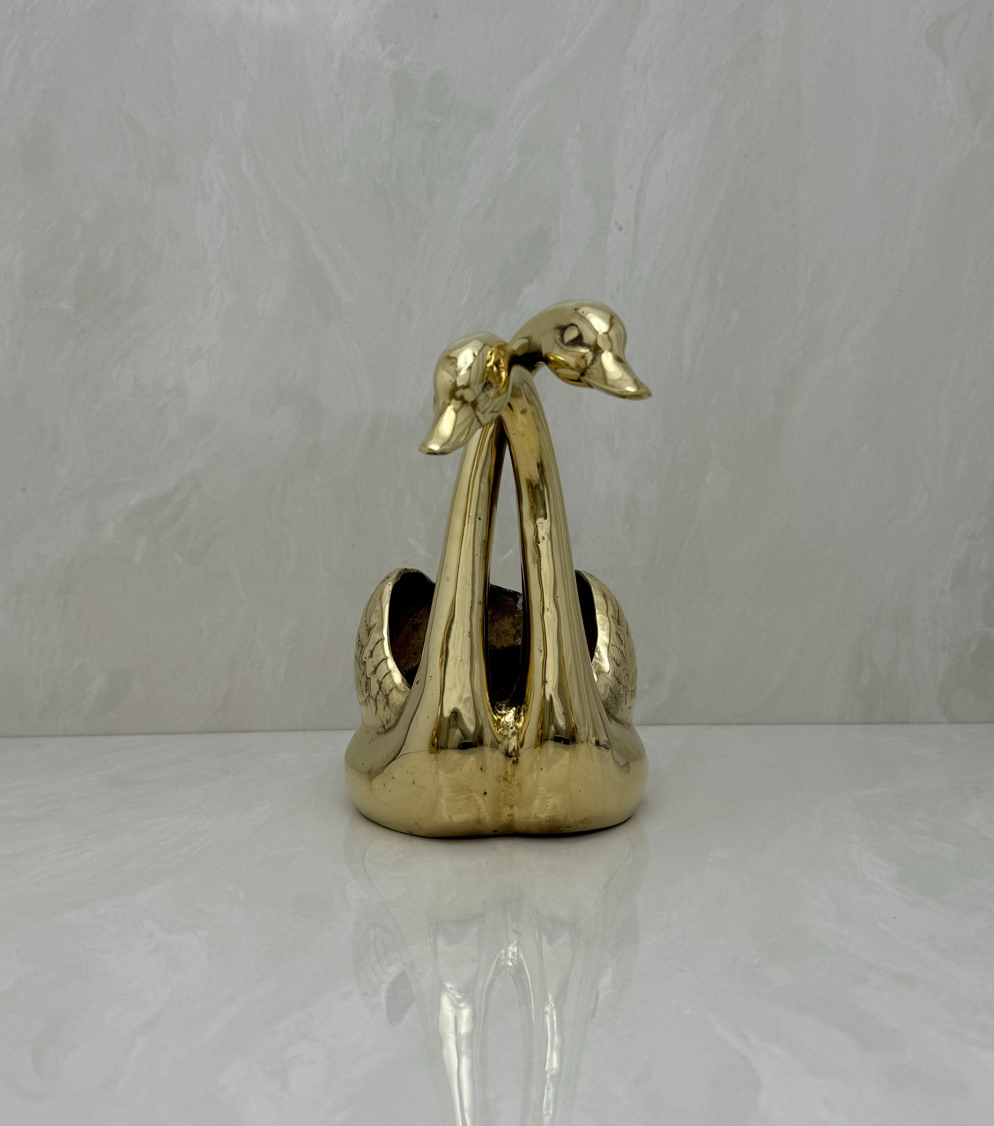 Vintage Brass Double Swan Planter