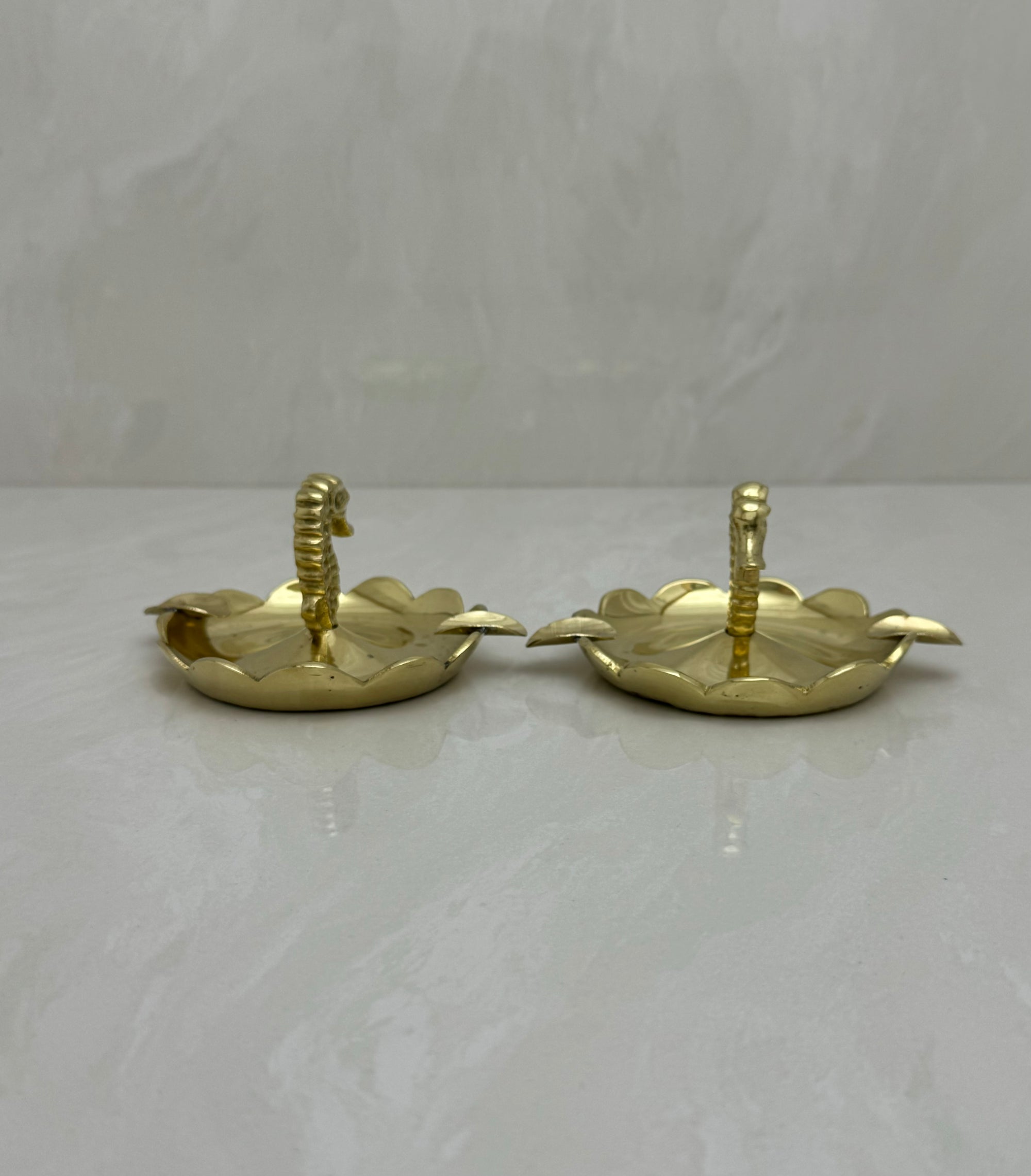 Vintage Small Brass Seahorse Ashtrays-A Pair