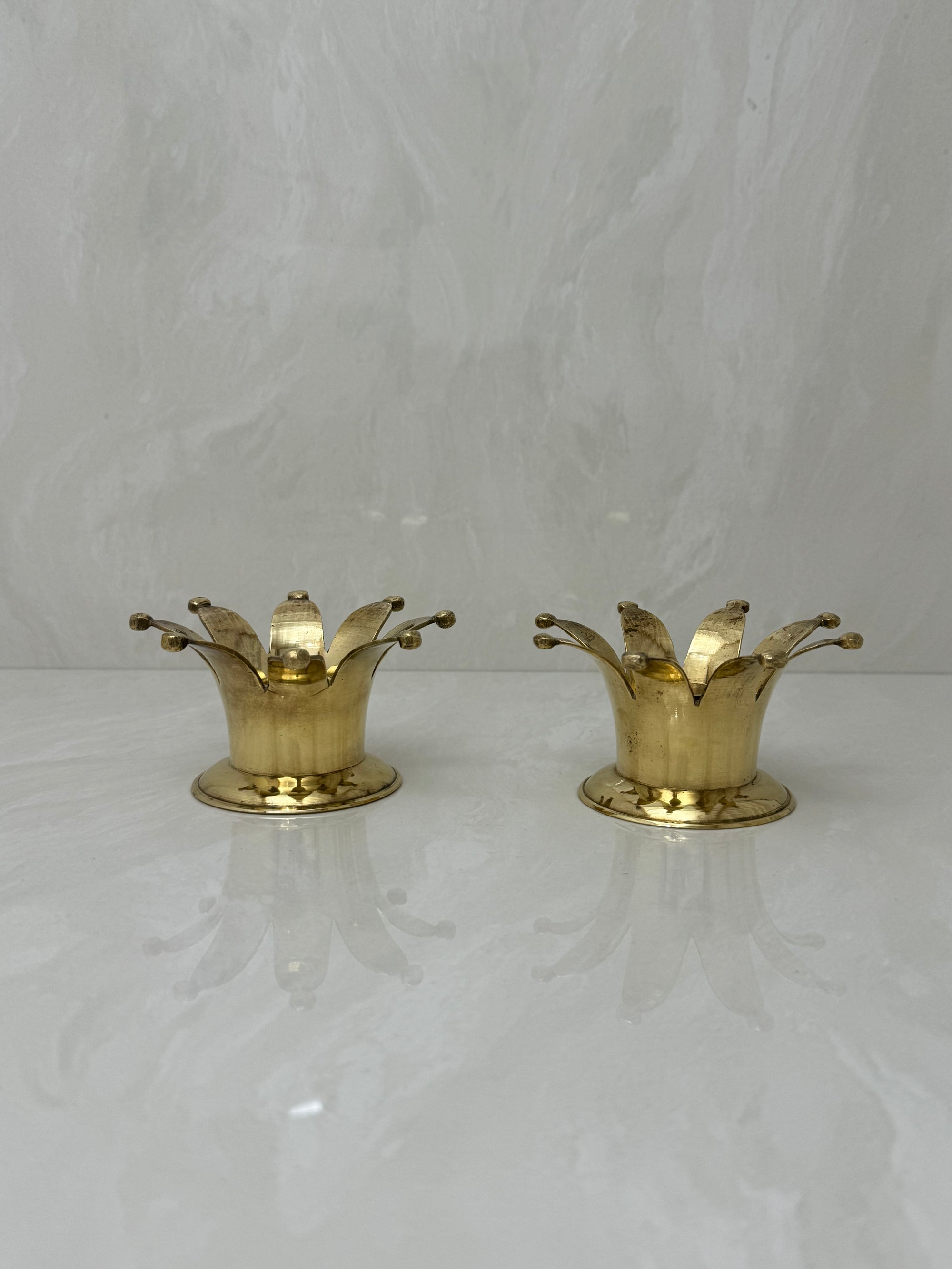 Vintage Brass Crown Candleholders-A Pair