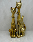 Large Vintage Brass Cats With Bow Tie-A Pair