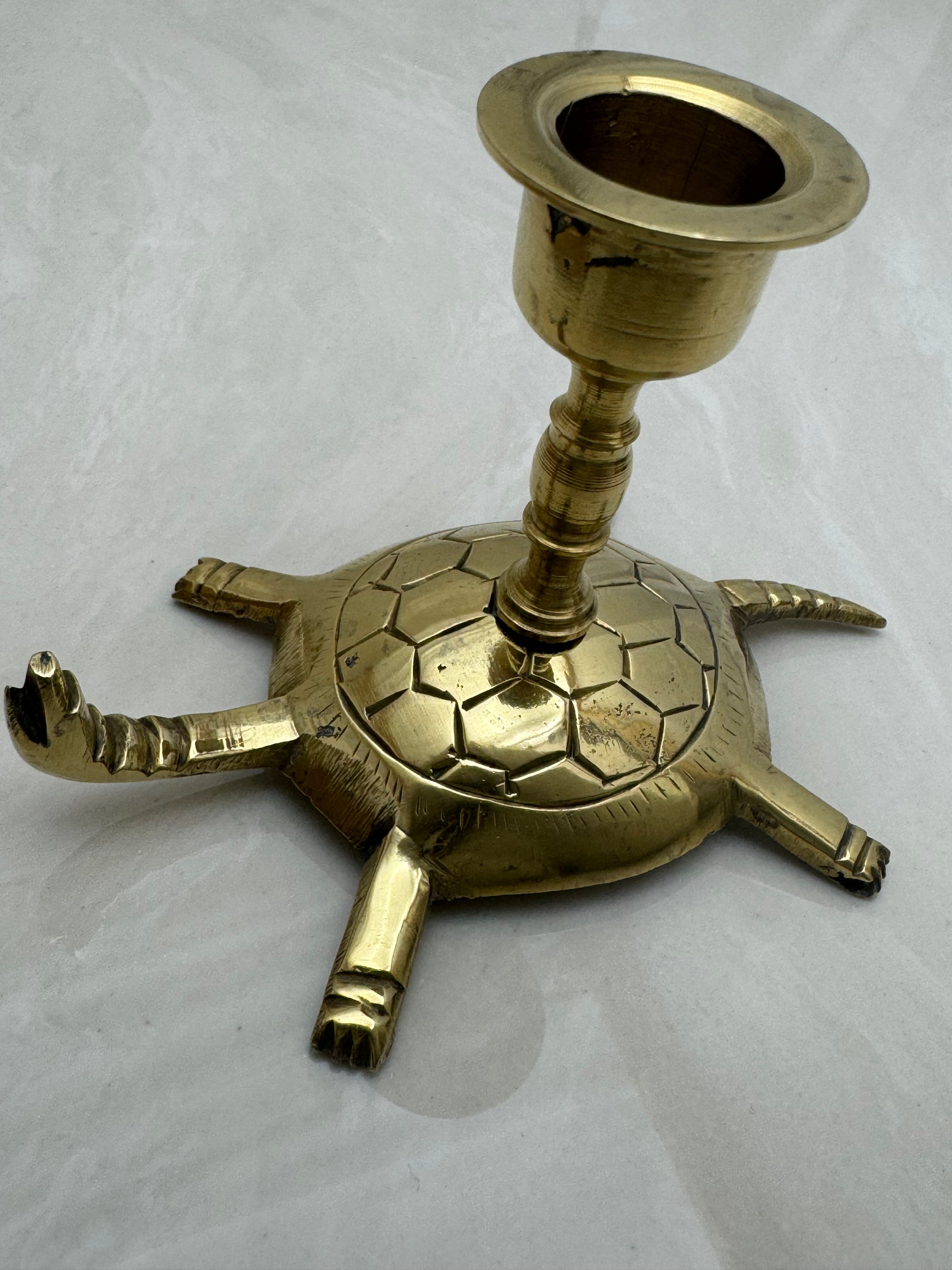 Vintage Brass Turtle Candlestick Holders- A Pair of
