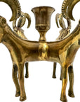 Exceptional Pair of Vintage Four-Headed Ram Brass Candleholders – MCM Sculptural Decor | Hollywood Regency Masterpieces