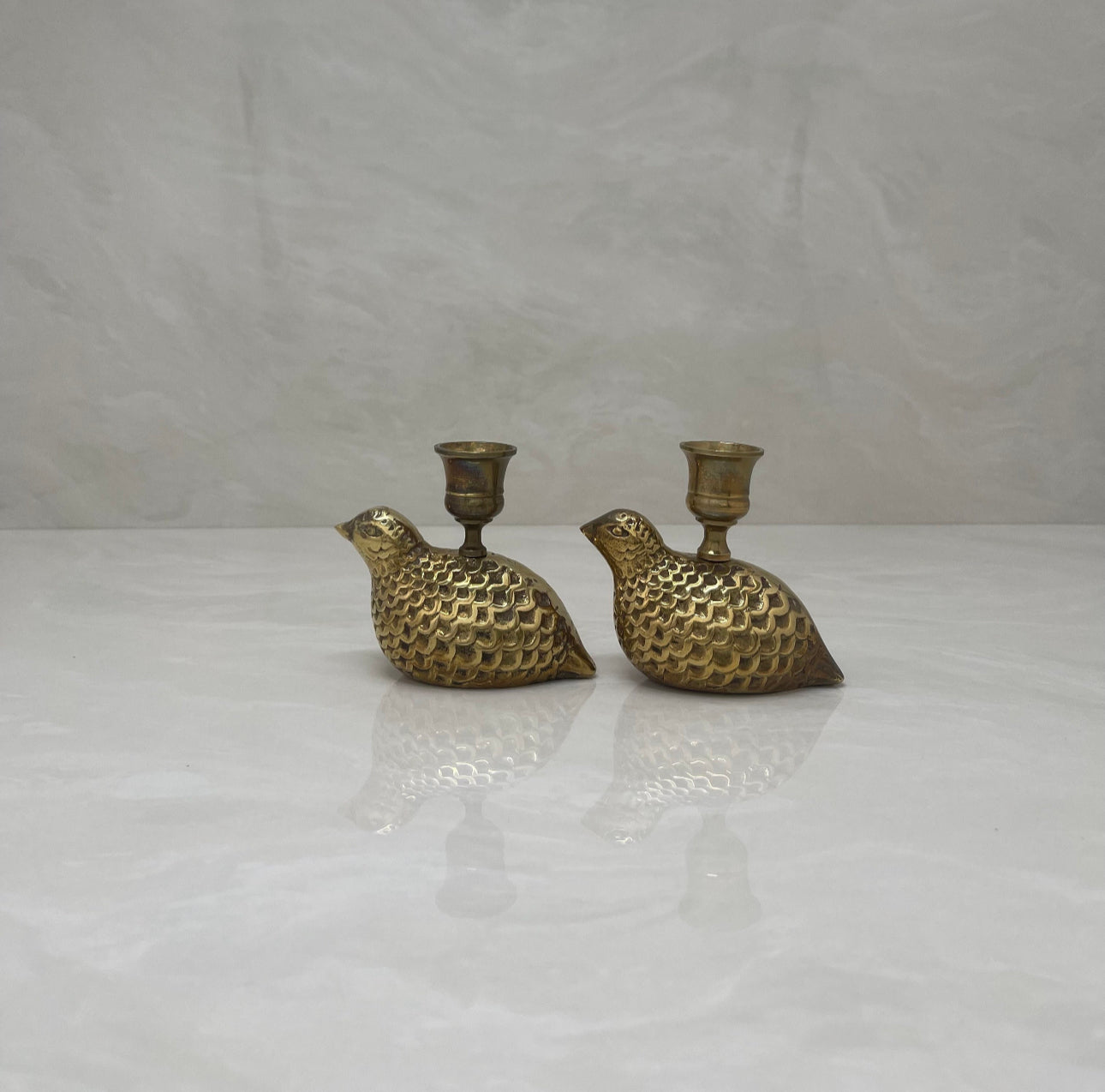 Vintage Brass Pheasant Candlestick Holders-A Pair