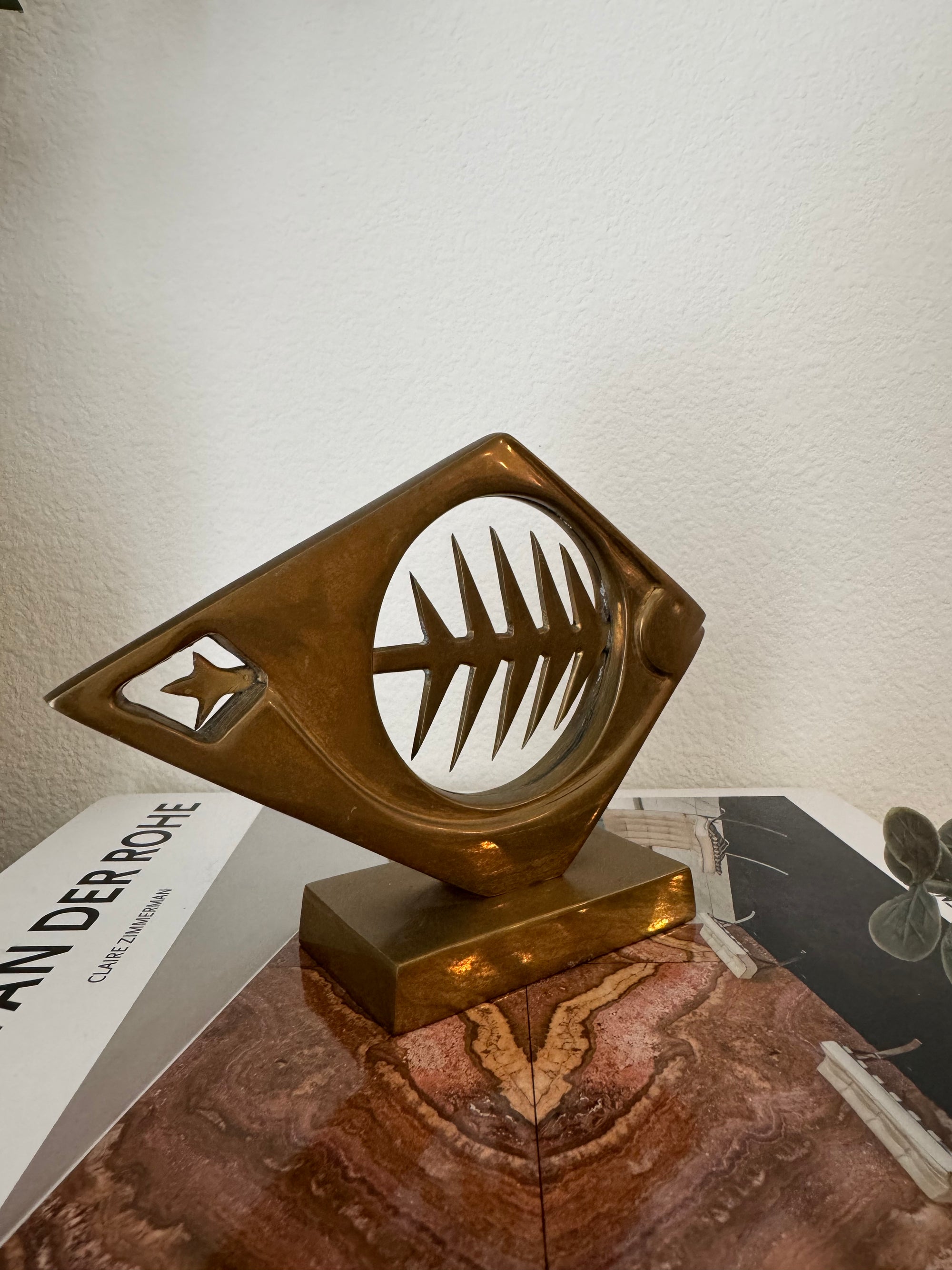 Vintage Mid-Century Modern Abstract Brass Fish Sculpture - 6 inches