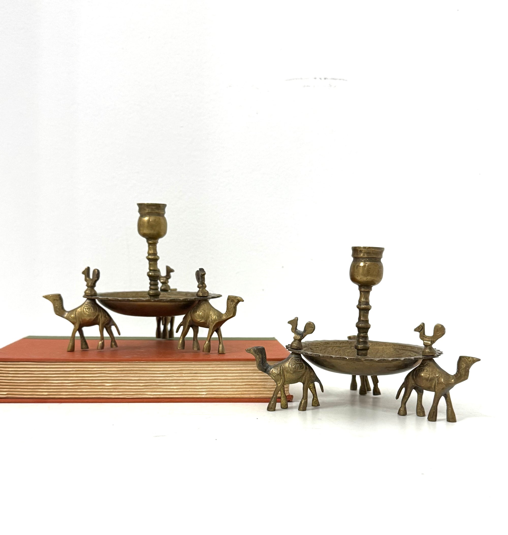Pair of Vintage Brass Camel Candlestick Holders — Middle Eastern Bohemian Elegance