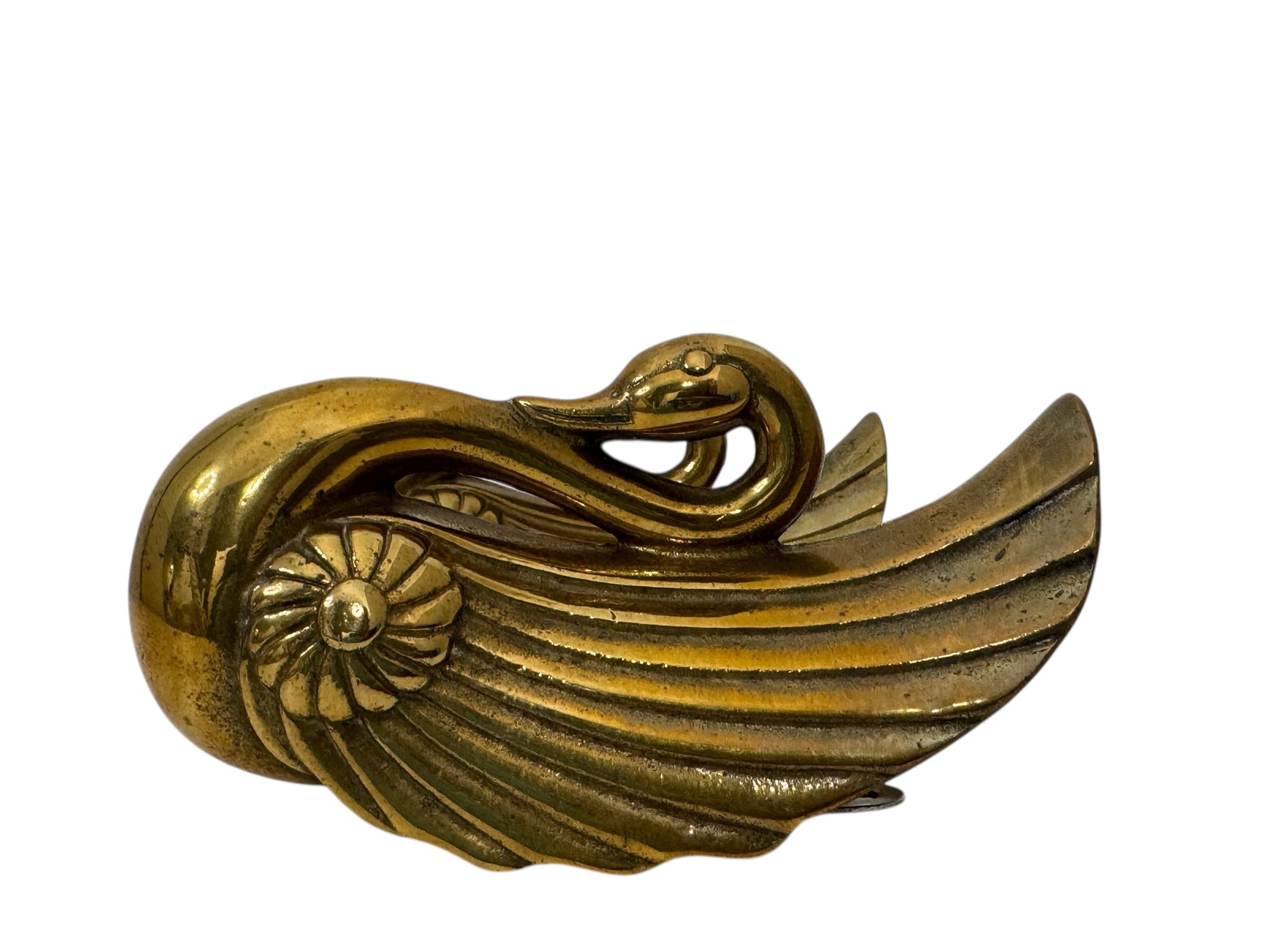 Pair of Vintage Brass Swan Wall Pockets / Hanging Holders