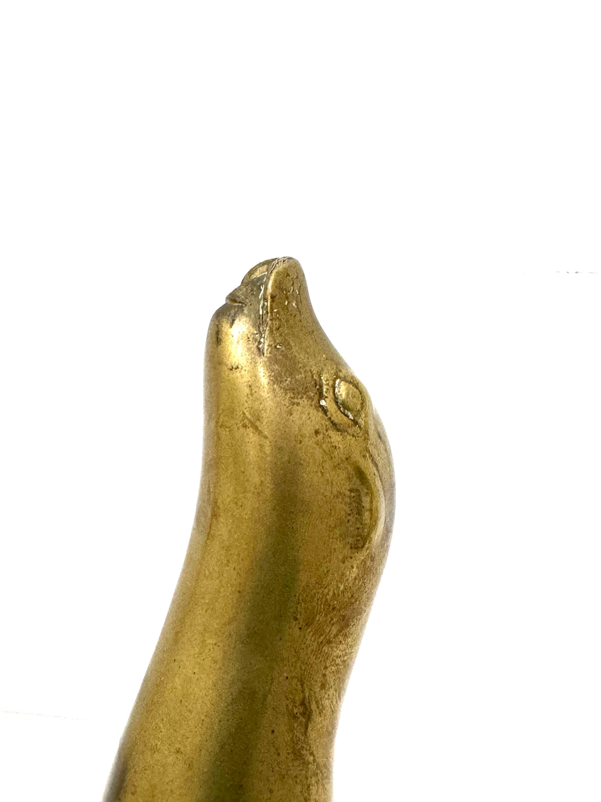 Vintage Brass Sea Lion Sculpture – Mid-Century Modern Marine Art | Made in Korea | Hollywood Regency Coastal Decor