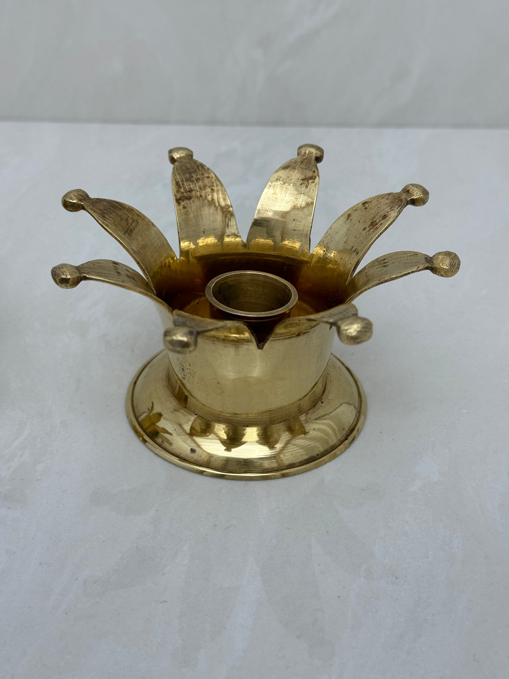 Vintage Brass Crown Candleholders-A Pair