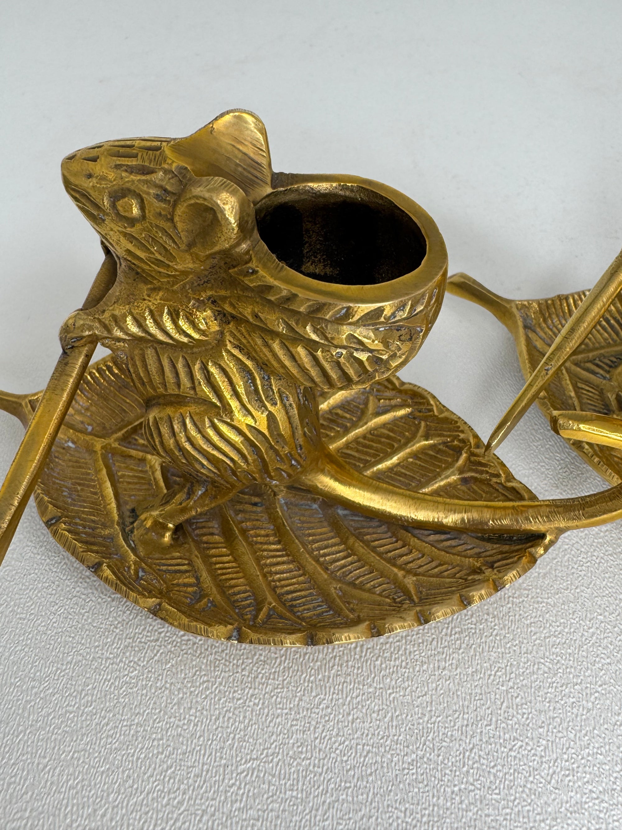 Whimsical Vintage Bronze Mouse Candleholders – Leaf Boats- A Pair
