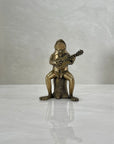 Melodic Croak: Vintage Brass Frog Guitarist on Stump Playing Guitar-Figurine