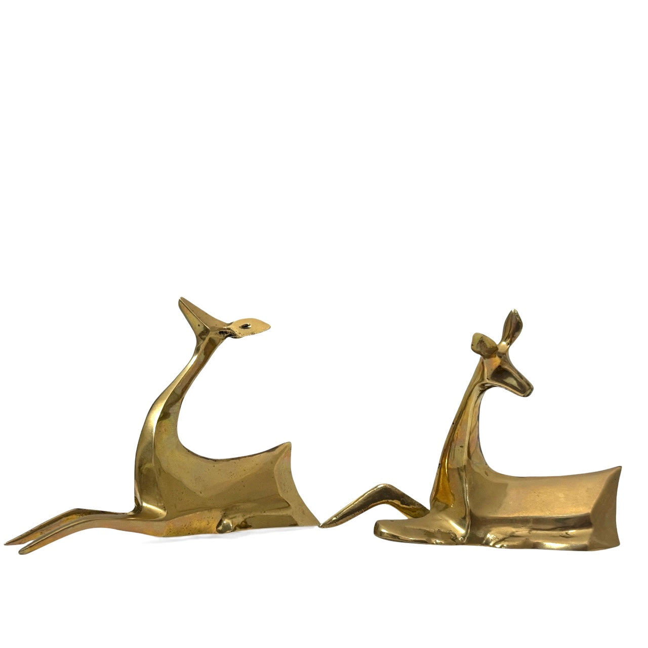 1984 Enesco Brass Deer Sculptures — Abstract Mid-Century Modern Pair, Made in Korea