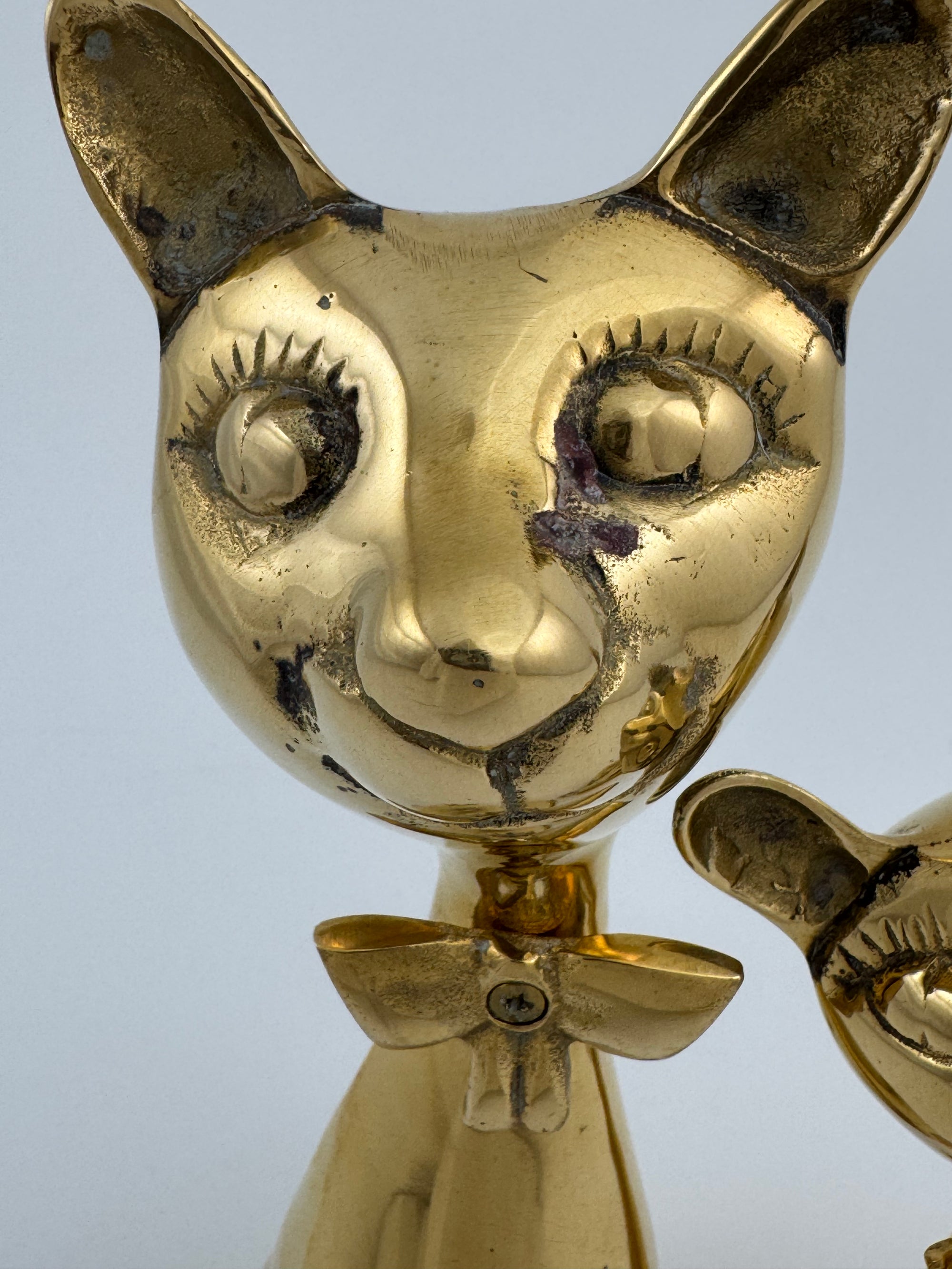 Vintage Brass Cats with Bow tie-A Pair