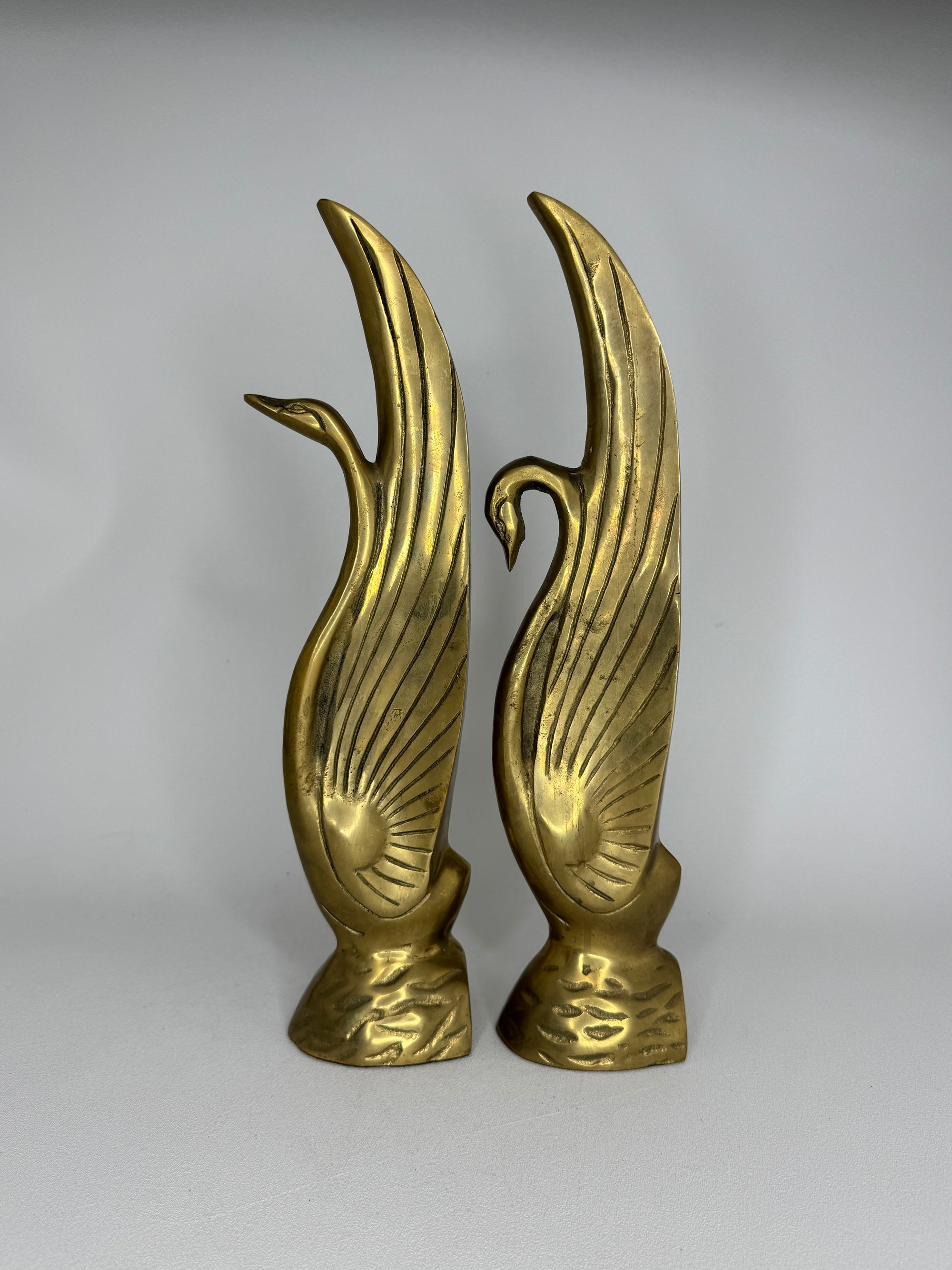 Pair Vintage Swan Bookends 15” | Brass Bird Sculptures, Hollywood Regency Decor