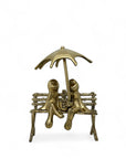 Vintage Brass Charming Frogs on Bench Under Umbrella