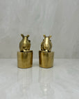 Vintage Brass Mice Reading Books Atop a Slice of Cheese-A Pair