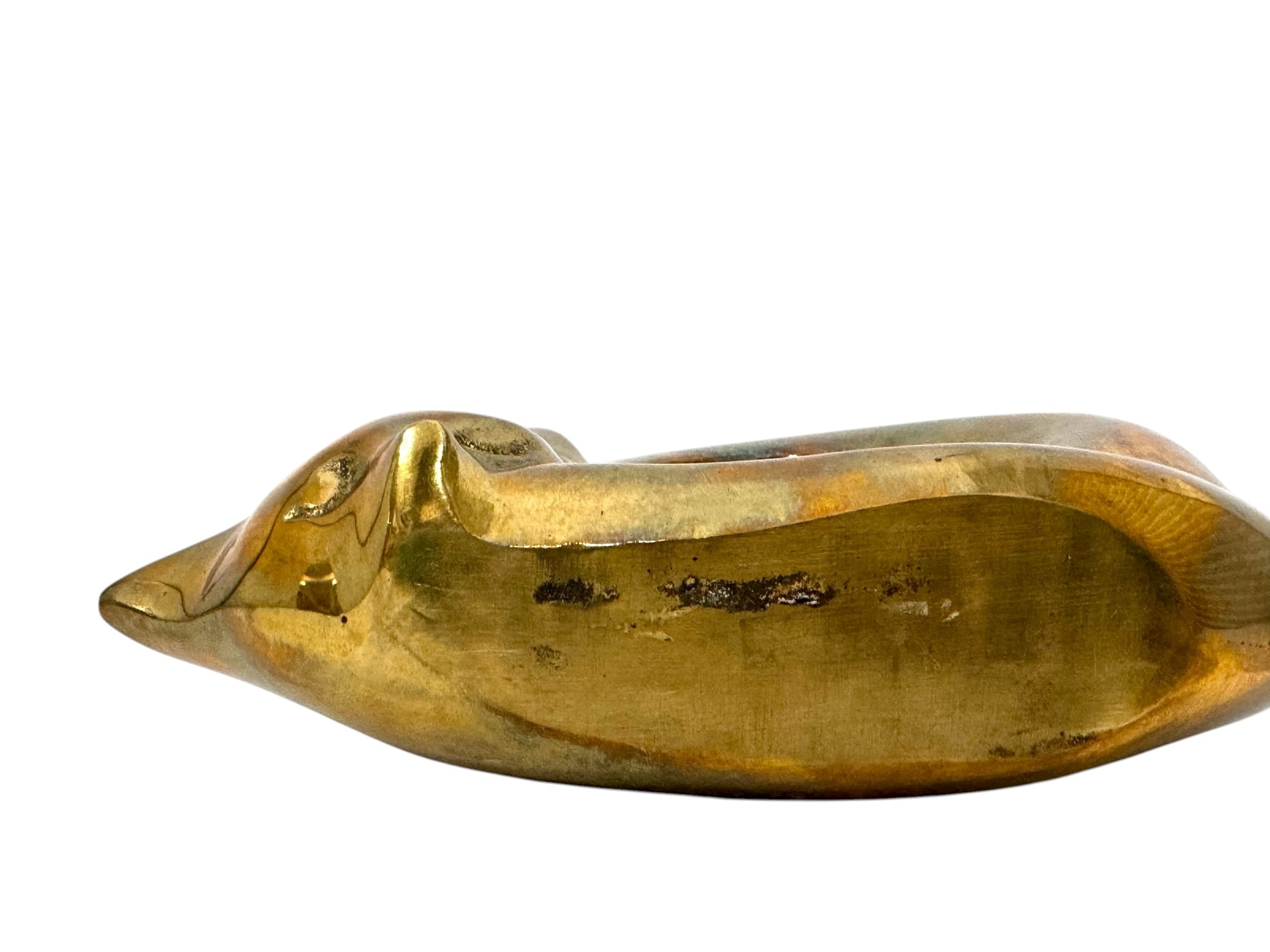 Rare Vintage Brass Ikebana Vase – Sleeping Cat Form | Mid-Century Modern Sculptural Art Vessel