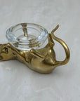 Vintage Brass Cat With Glass Candleholder