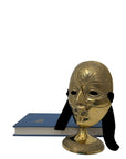 Vintage Brass Face Mask Sculpture on Stand | Mid-Century Modern Surreal Art Decor