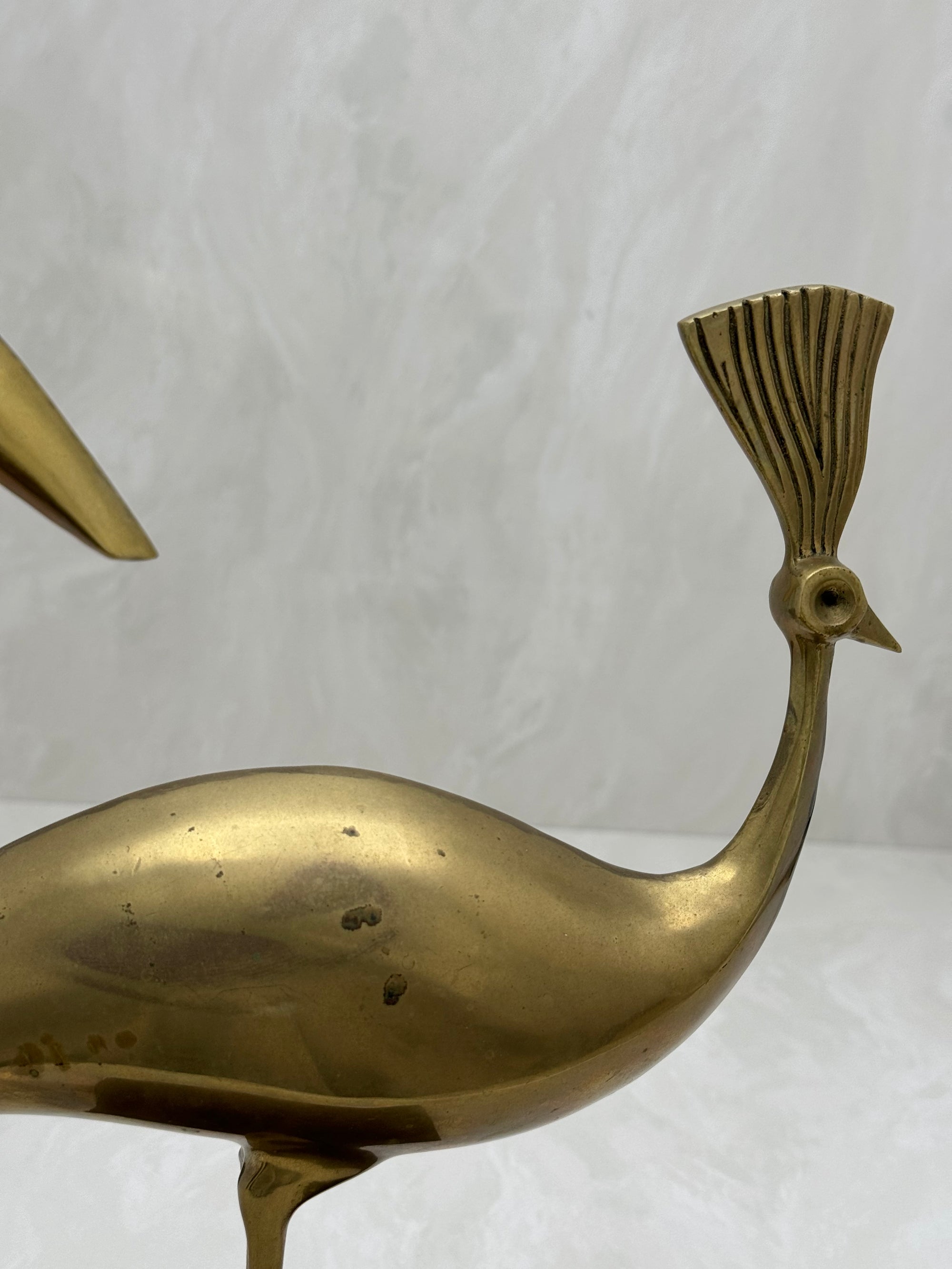 Vintage Brass Peacocks on Marble Bases- A Pair by Rosenthal Netter