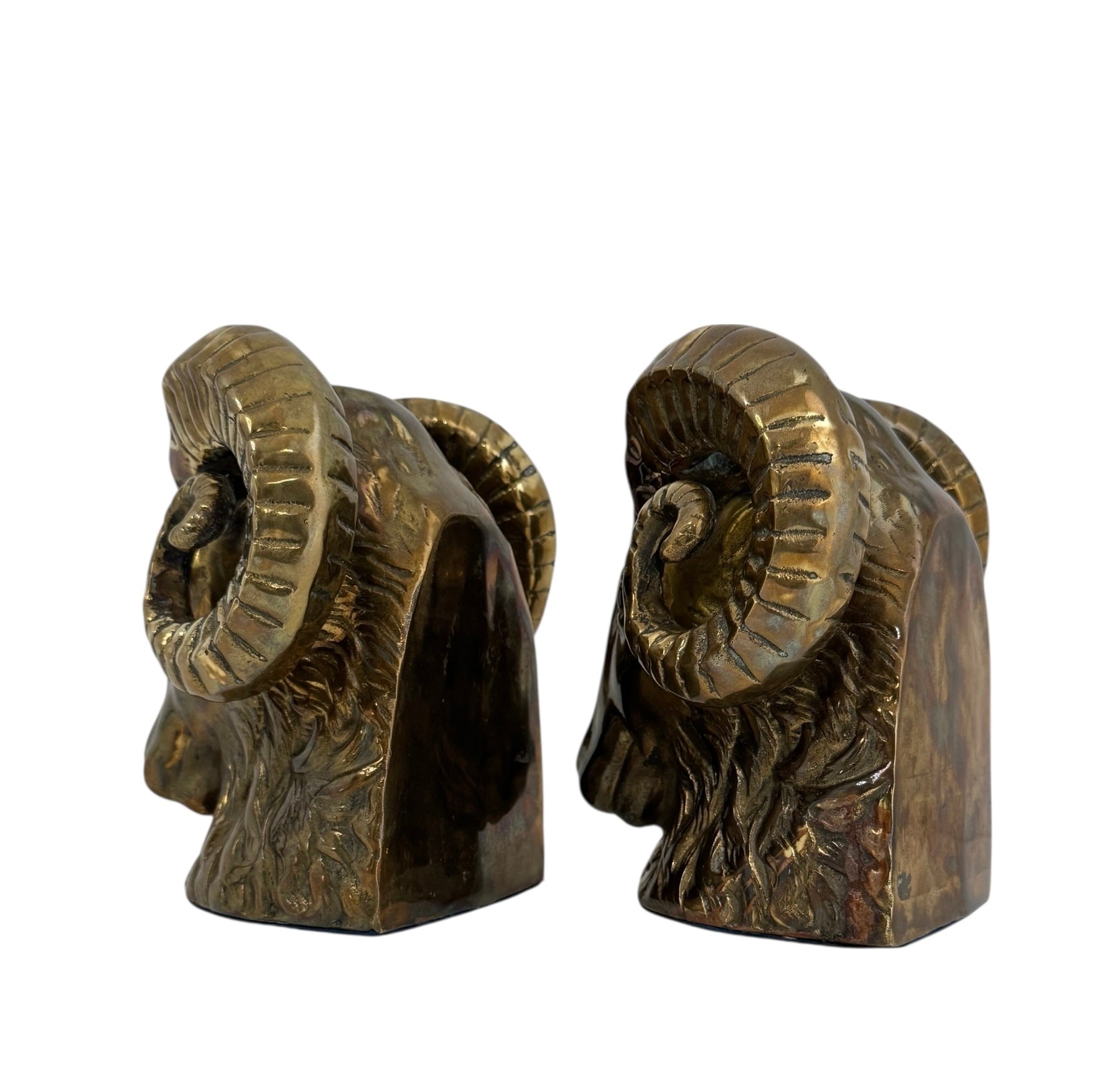 Vintage Brass Ram Head Bookends