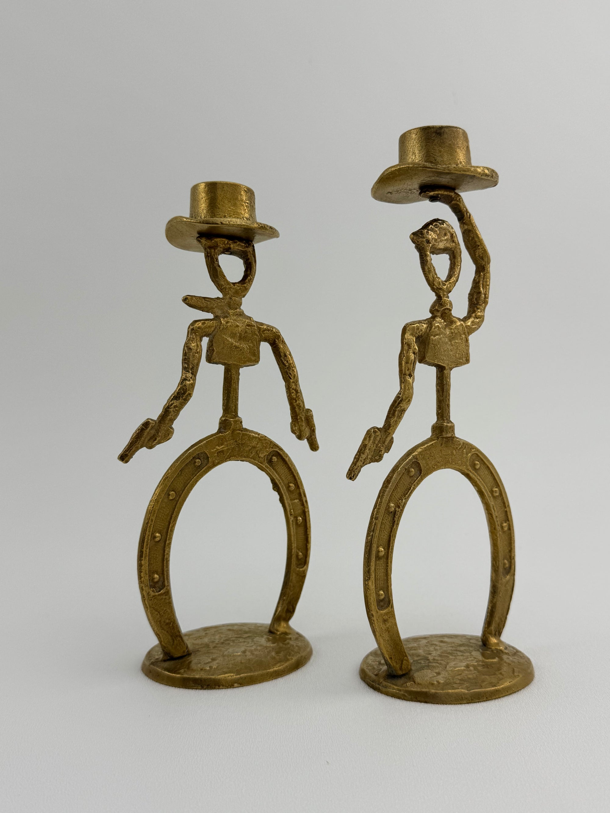 Cowboy Brass Candlestick Holders- A Pair