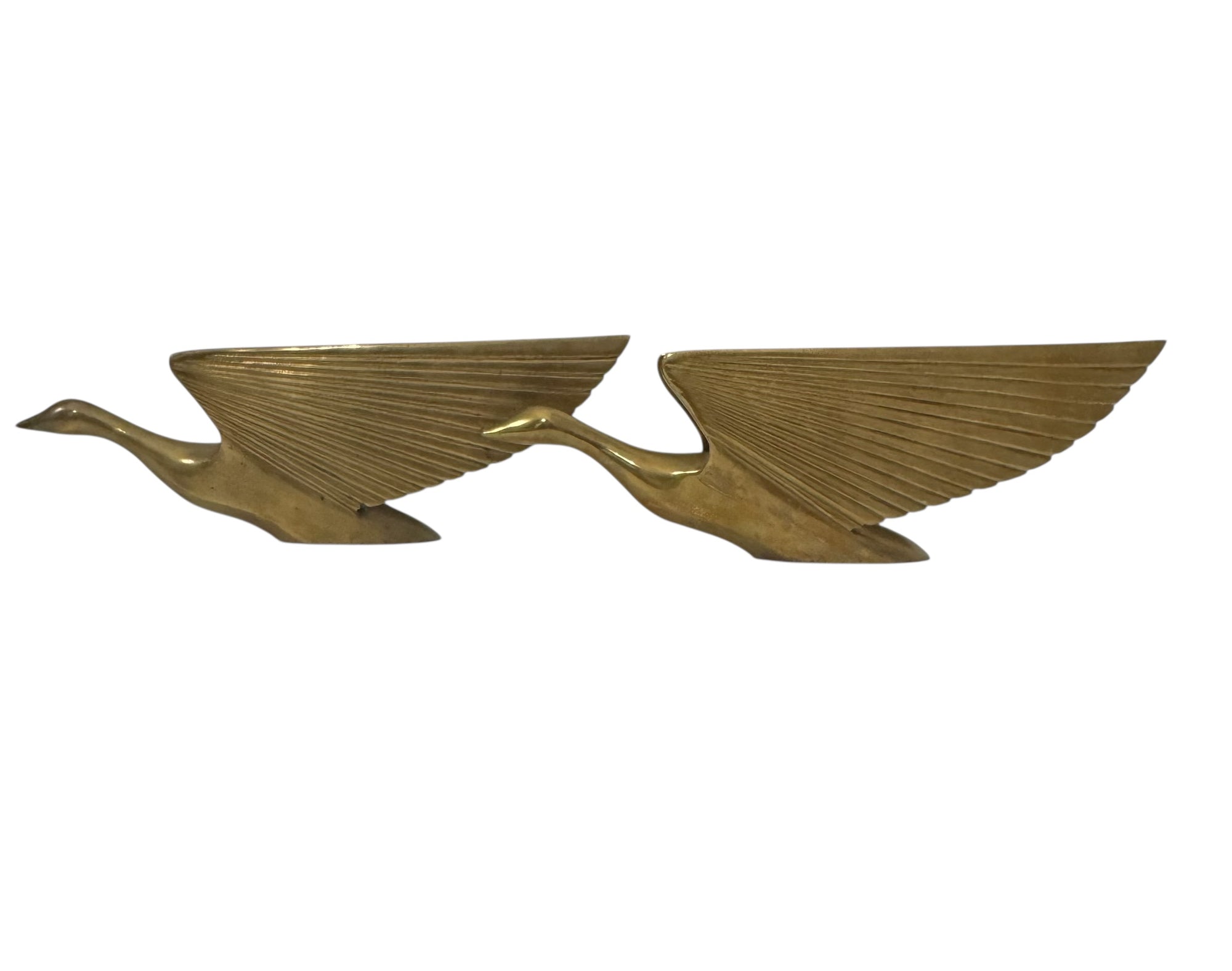 Vintage 1987 Kinder Harris Brass Flying Geese Sculptures – Mid-Century Modern Bird Figurines – Made in Korea