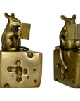 Vintage Brass Mice Reading Books Atop a Slice of Cheese-A Pair