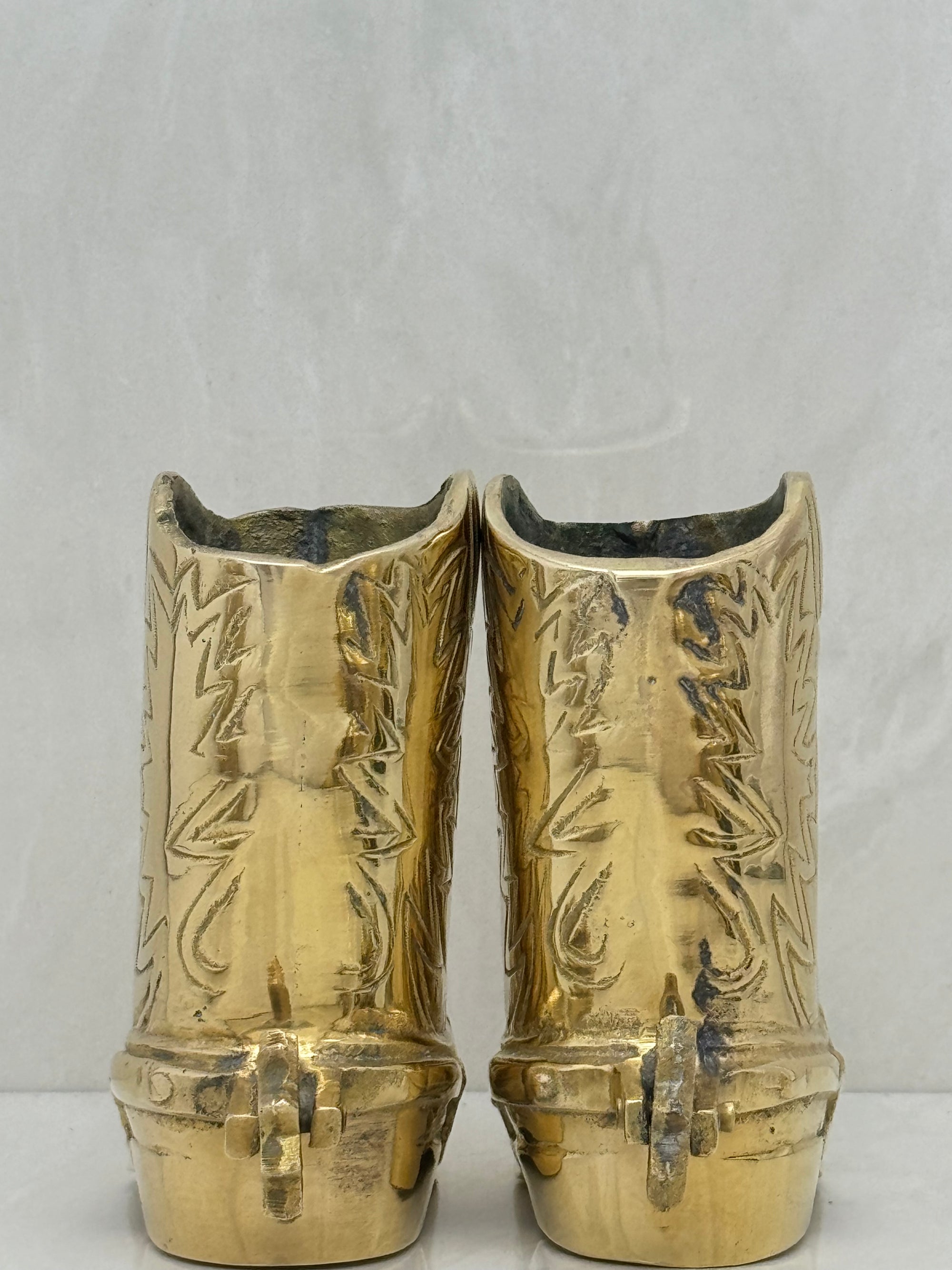 Small Vintage Brass Cowboy Boot Vases-A Pair