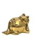 Vintage Polished Unlacquered Brass Relaxed Frog Sculpture Over 3 Pounds- Made in Korea