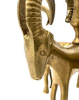 Exceptional Pair of Vintage Four-Headed Ram Brass Candleholders – MCM Sculptural Decor | Hollywood Regency Masterpieces