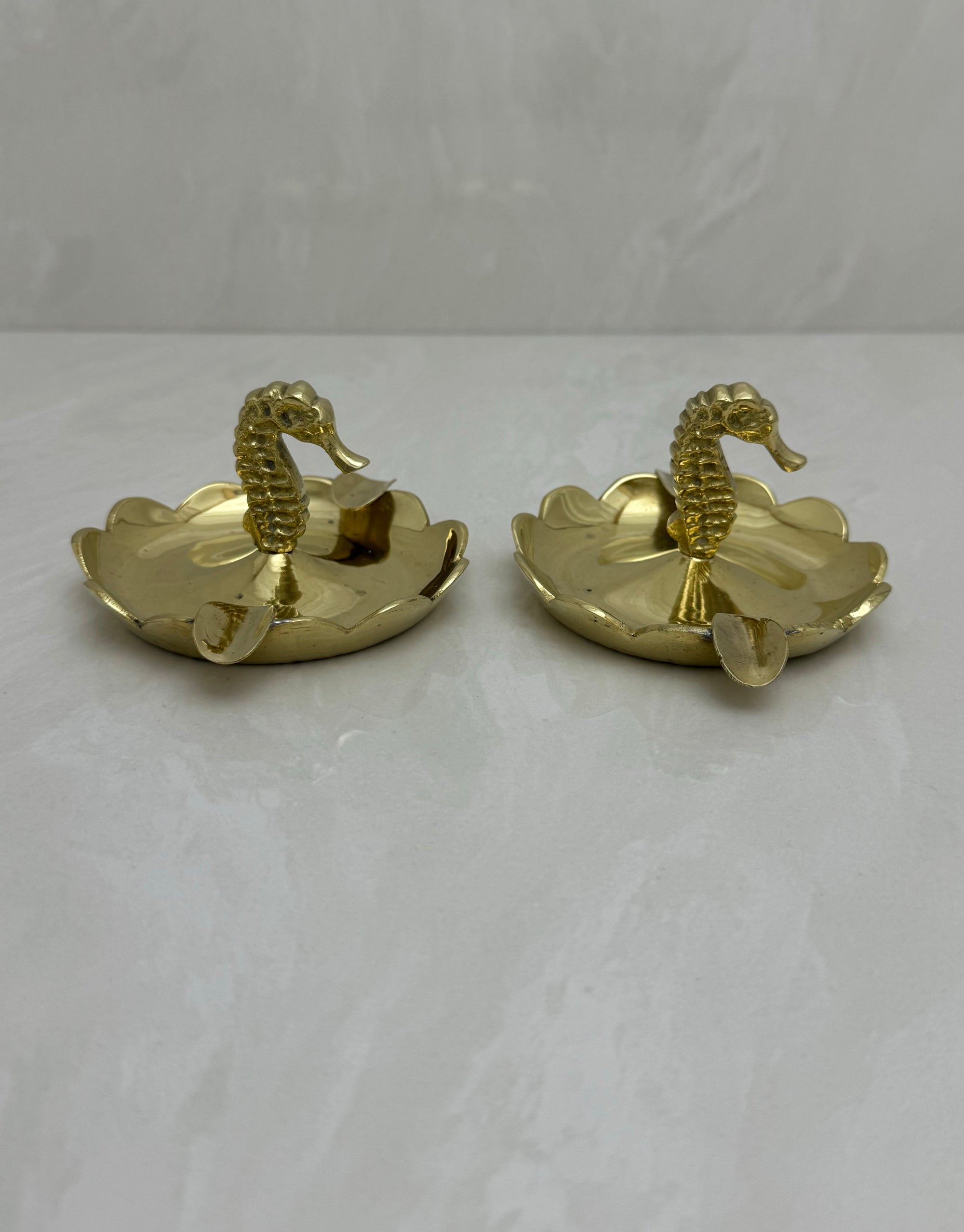 Vintage Small Brass Seahorse Ashtrays-A Pair