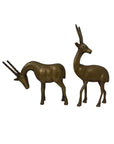 Vintage Mid-Century Brass Antelope Gazelle Figurines – Pair with Long Horns, Safari Wildlife Decor