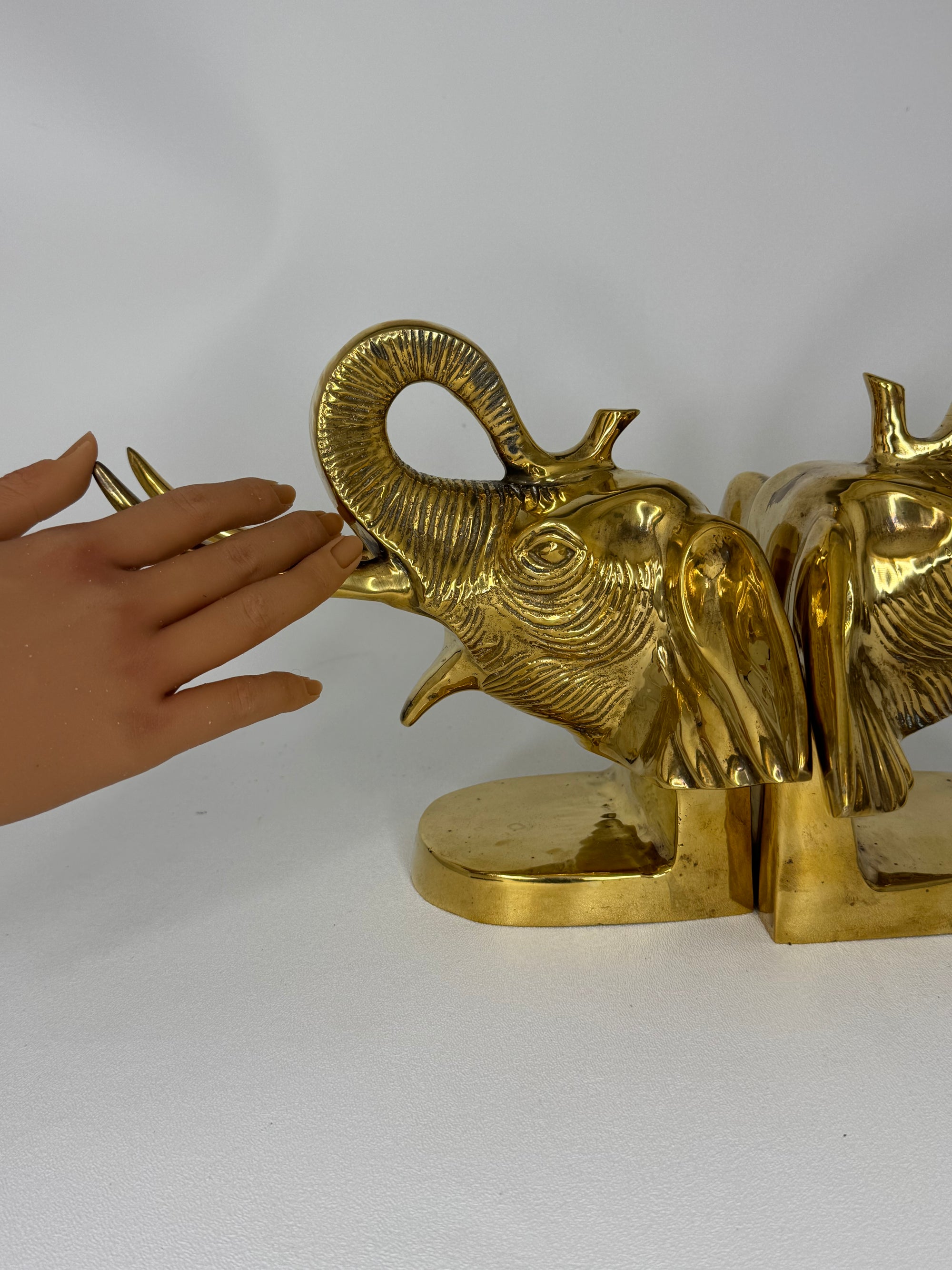 Vintage Brass Large Elephants Bookends-A Pair