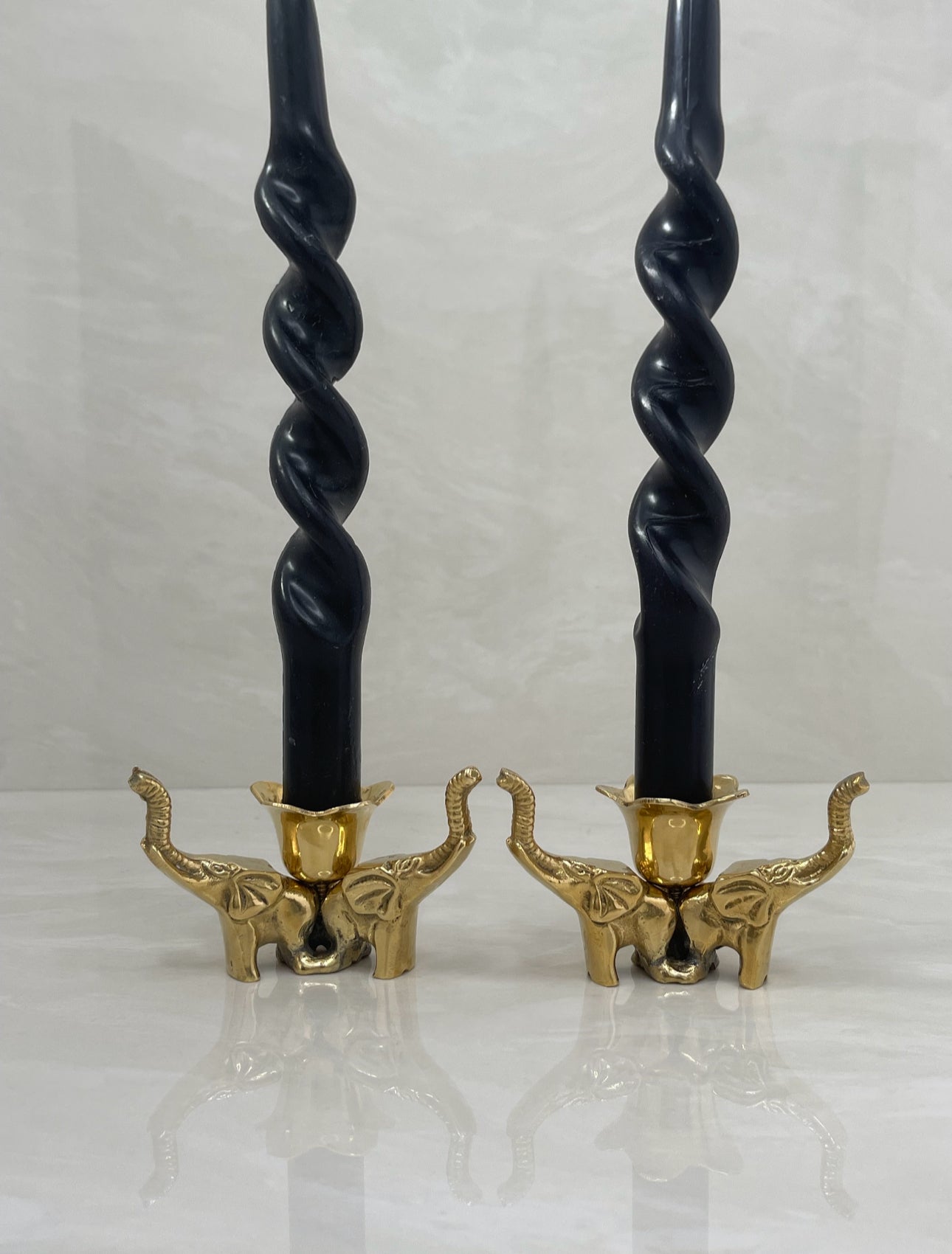 Vintage Brass Elephant Candleholders-A Pair