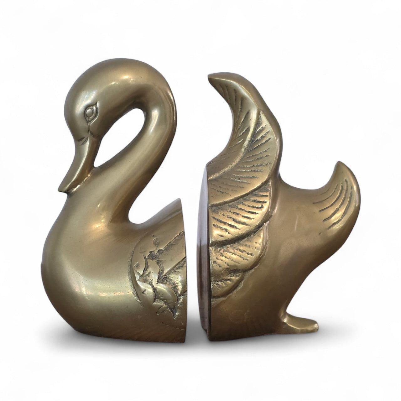 Vintage Brass Swan Bookends- A Pair