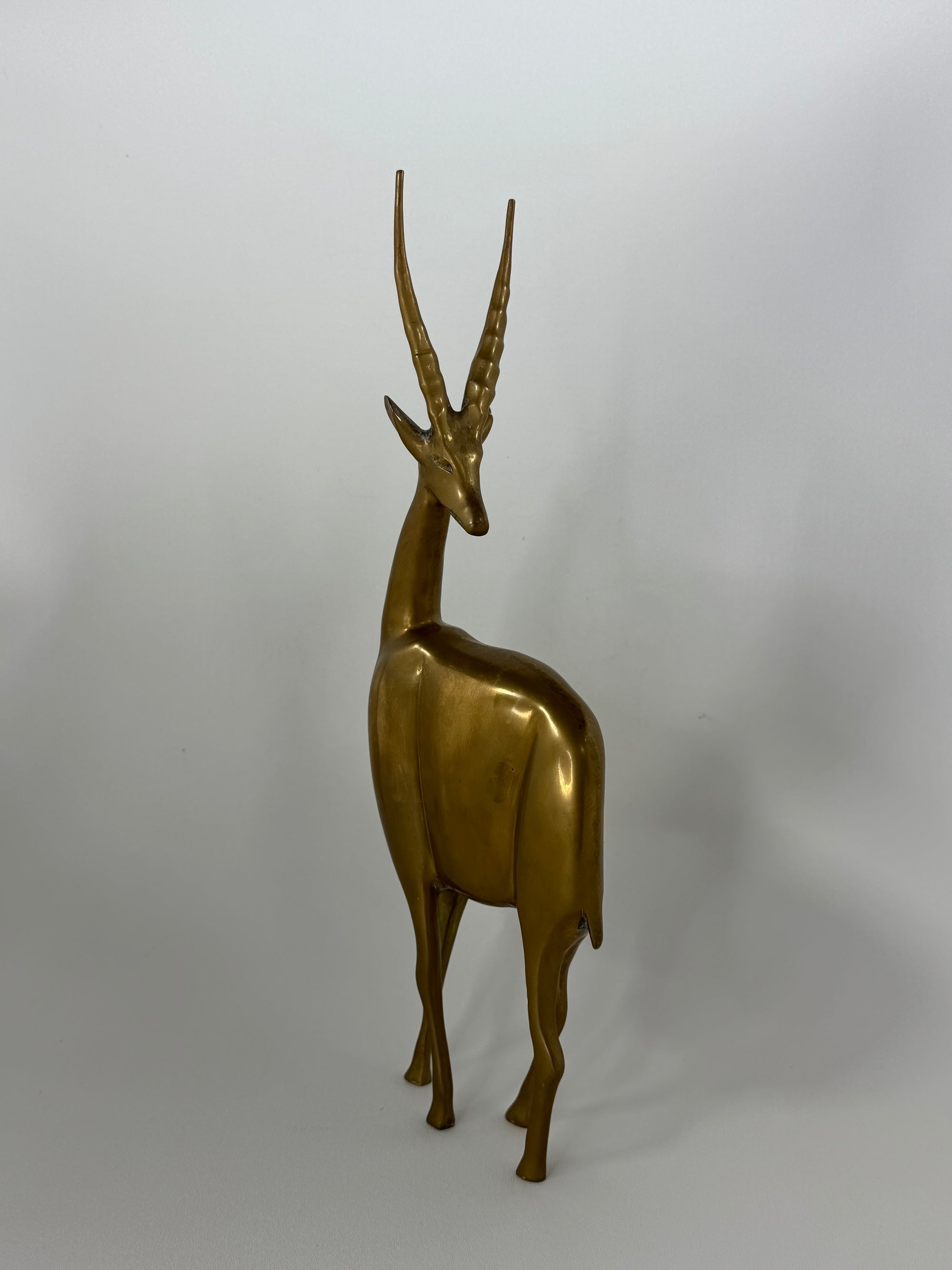 Dolbi Cashier Style Brass Gazelle Sculpture – 19” Tall Mid Century Modern Antelope – Statement Safari Decor