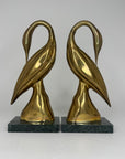 Vintage Brass Crane Pair on Marble Base