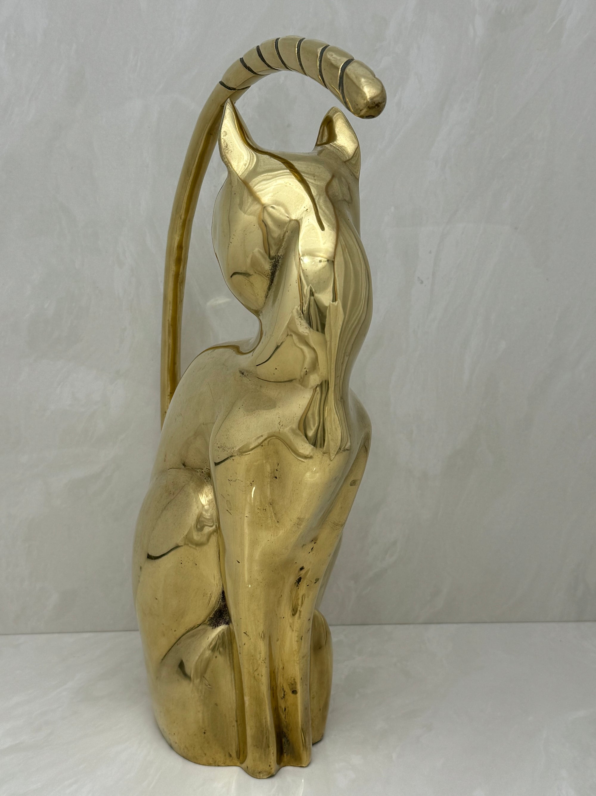 Vintage Brass Stylized Long Tailed Cat-MCM By Dolbi Cashier